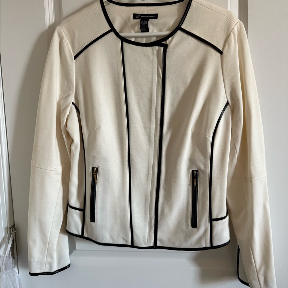 INC International Concepts Cream Blazer with Black Accents